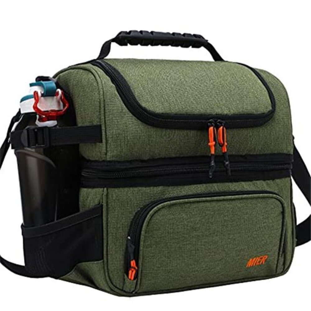 Dual Compartment Lunch Bag Tote with Shoulder Strap for Men and Women